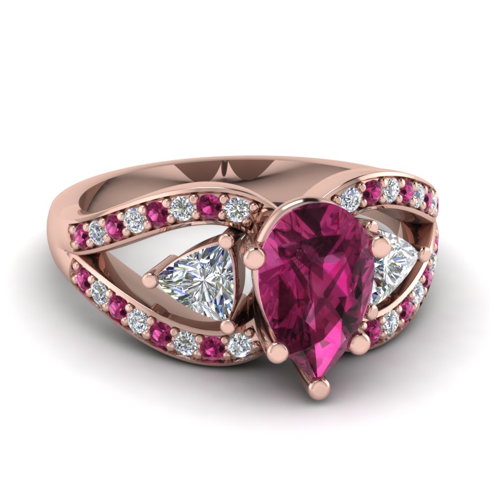 Trillion Pink Sapphire 3 Stone Ring