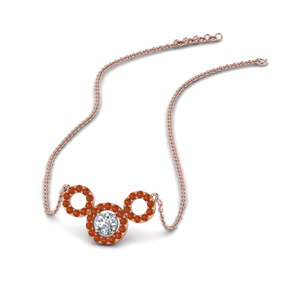 triple circle diamond pendant with orange sapphire in FDPD8921GSAOR NL RG