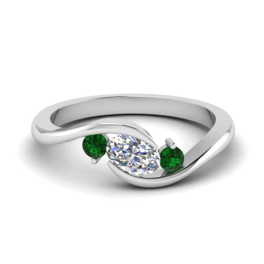 twist 3 stone lab diamond engagement ring with emerald in FD8896GEMGR NL WG