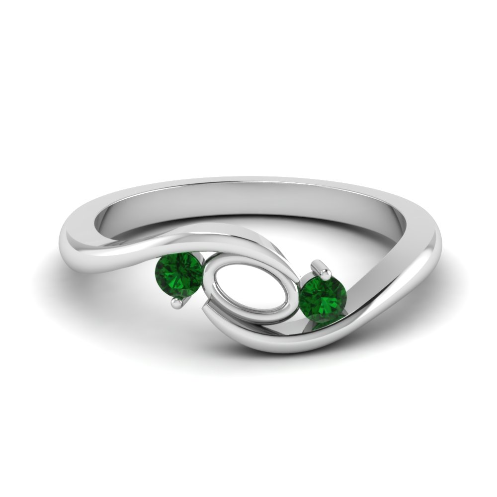 twist 3 stone semi mount engagement ring with emerald in FD8896SMGEMGR NL WG