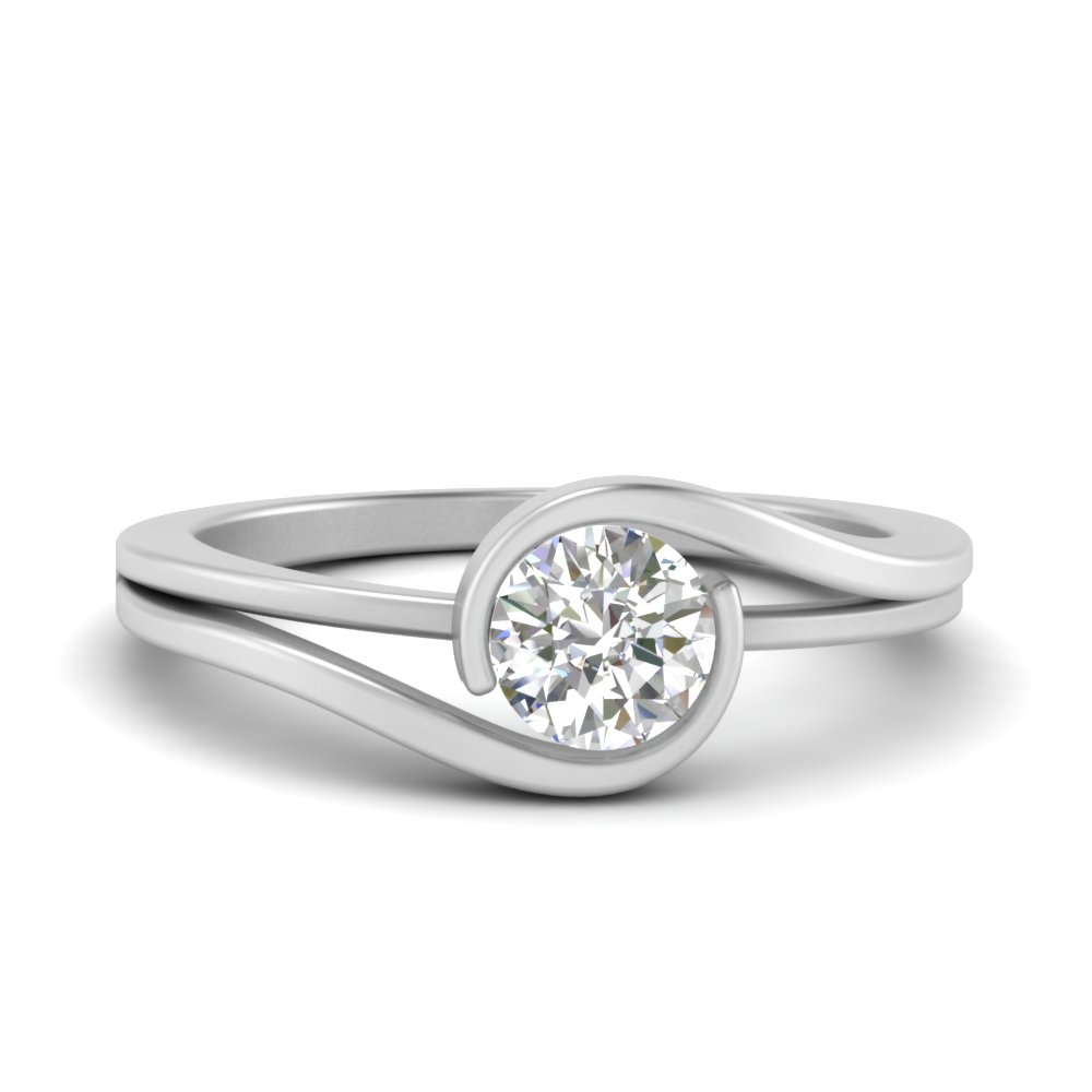 Twist Solitaire Diamond Engagement Ring In White Gold FDENS2204ROR NL WG 