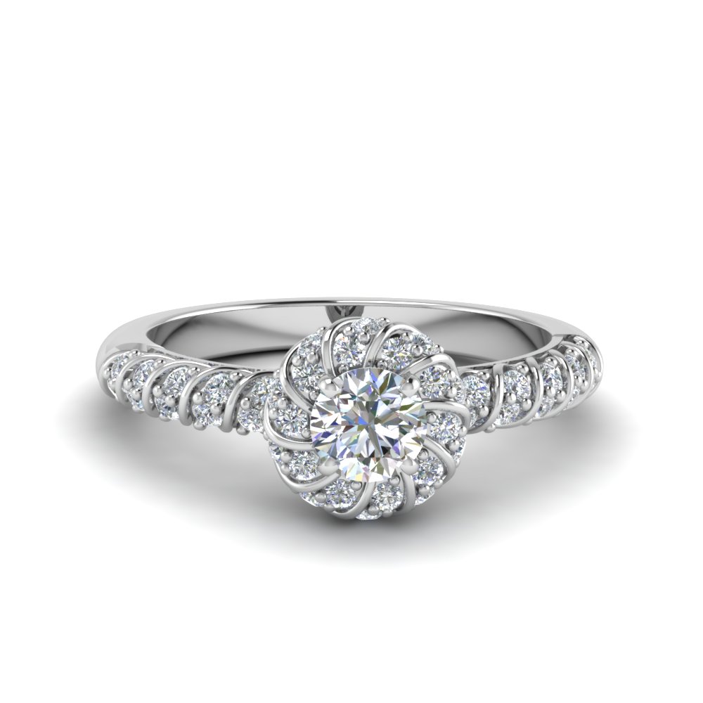 Twisted Halo Diamond Engagement Ring In White Gold FDENS3185ROR NL WG 