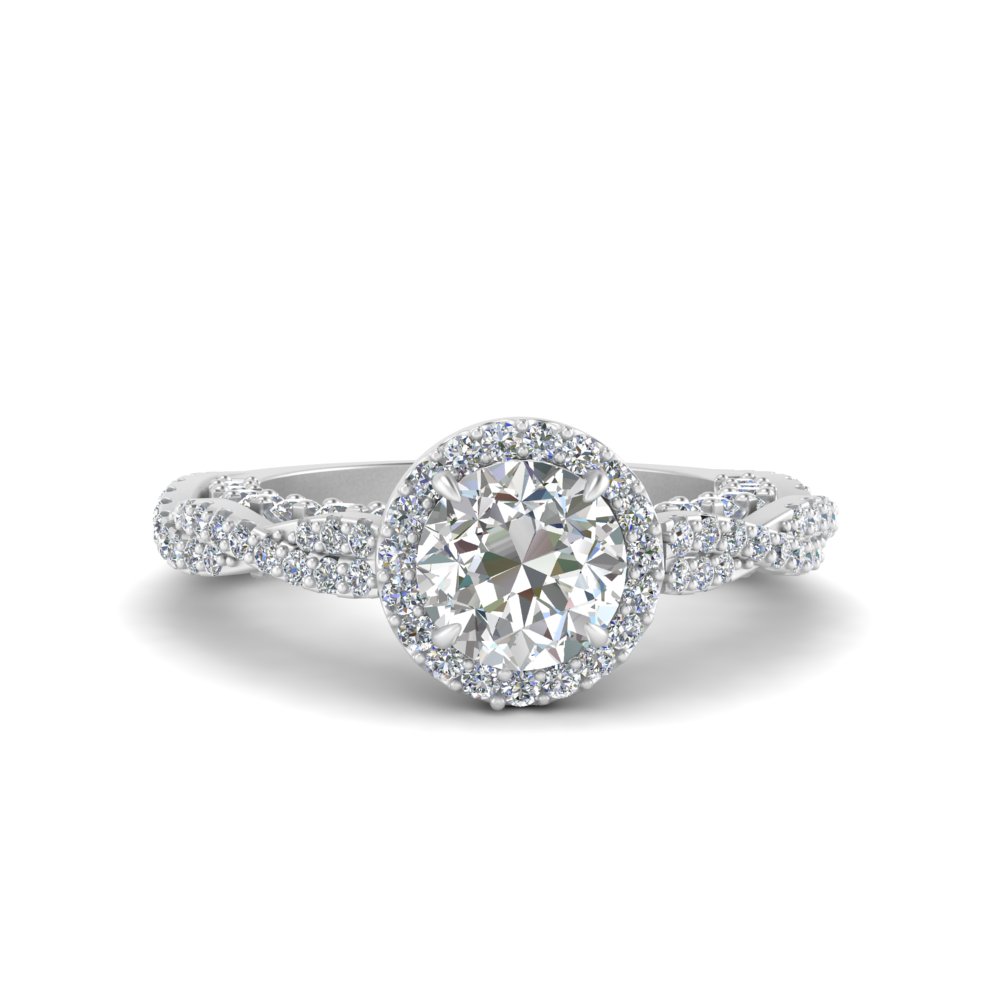 2 Carat Twisted Halo Round Lab Diamond Ring with 14K White Gold White Diamond