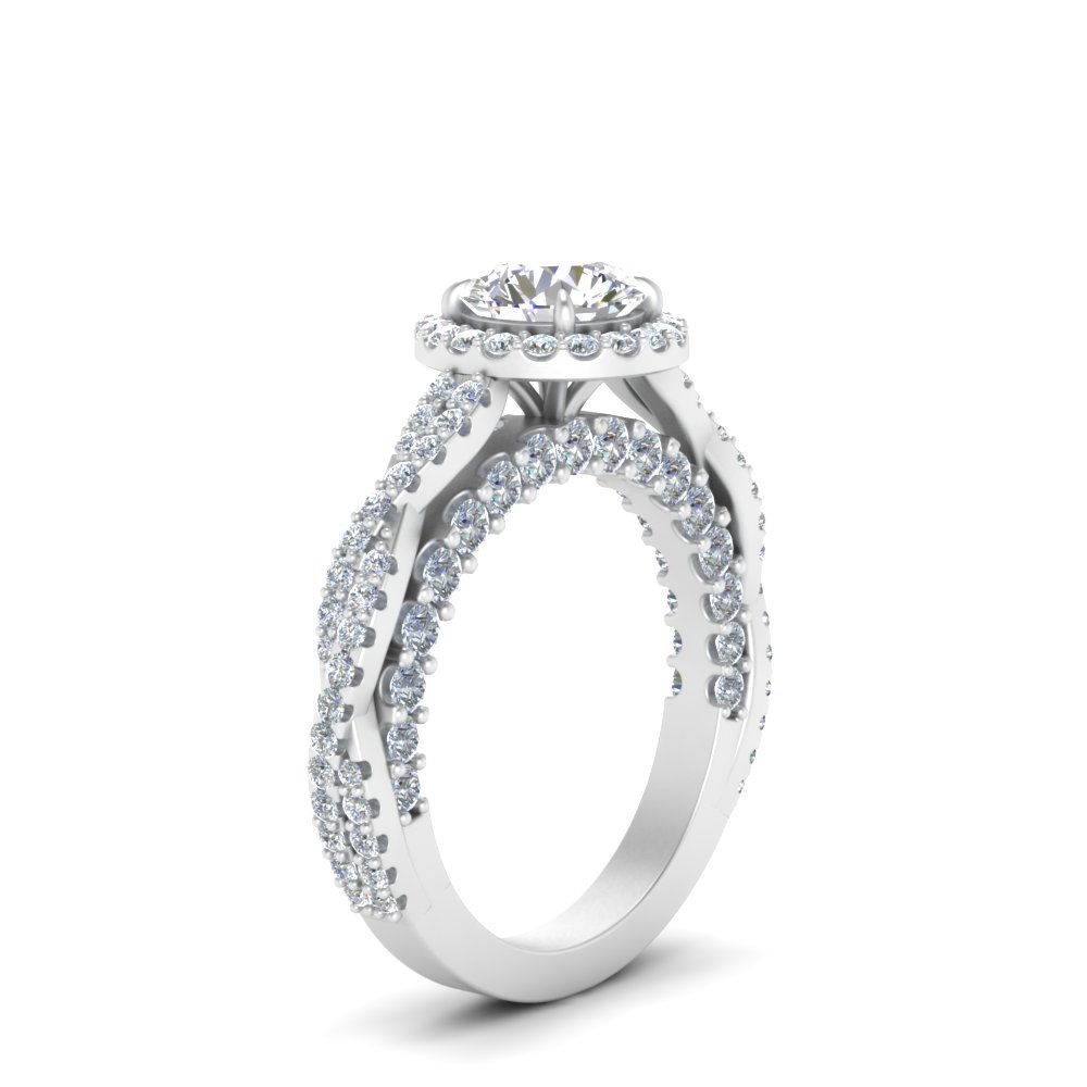 2 Carat Twisted Halo Round Lab Diamond Ring with 14K White Gold White Diamond