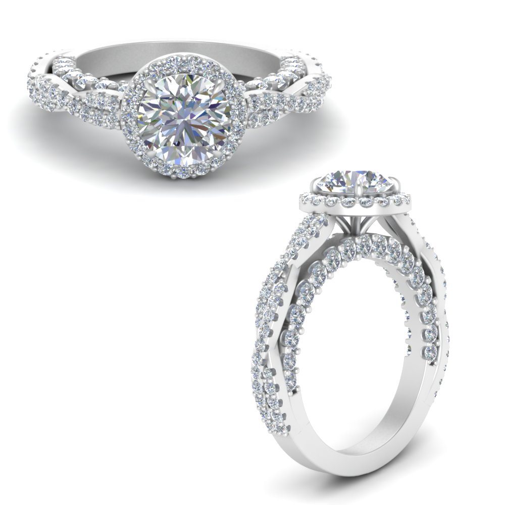 2 Carat Twisted Halo Round Lab Diamond Ring with 14K White Gold White Diamond
