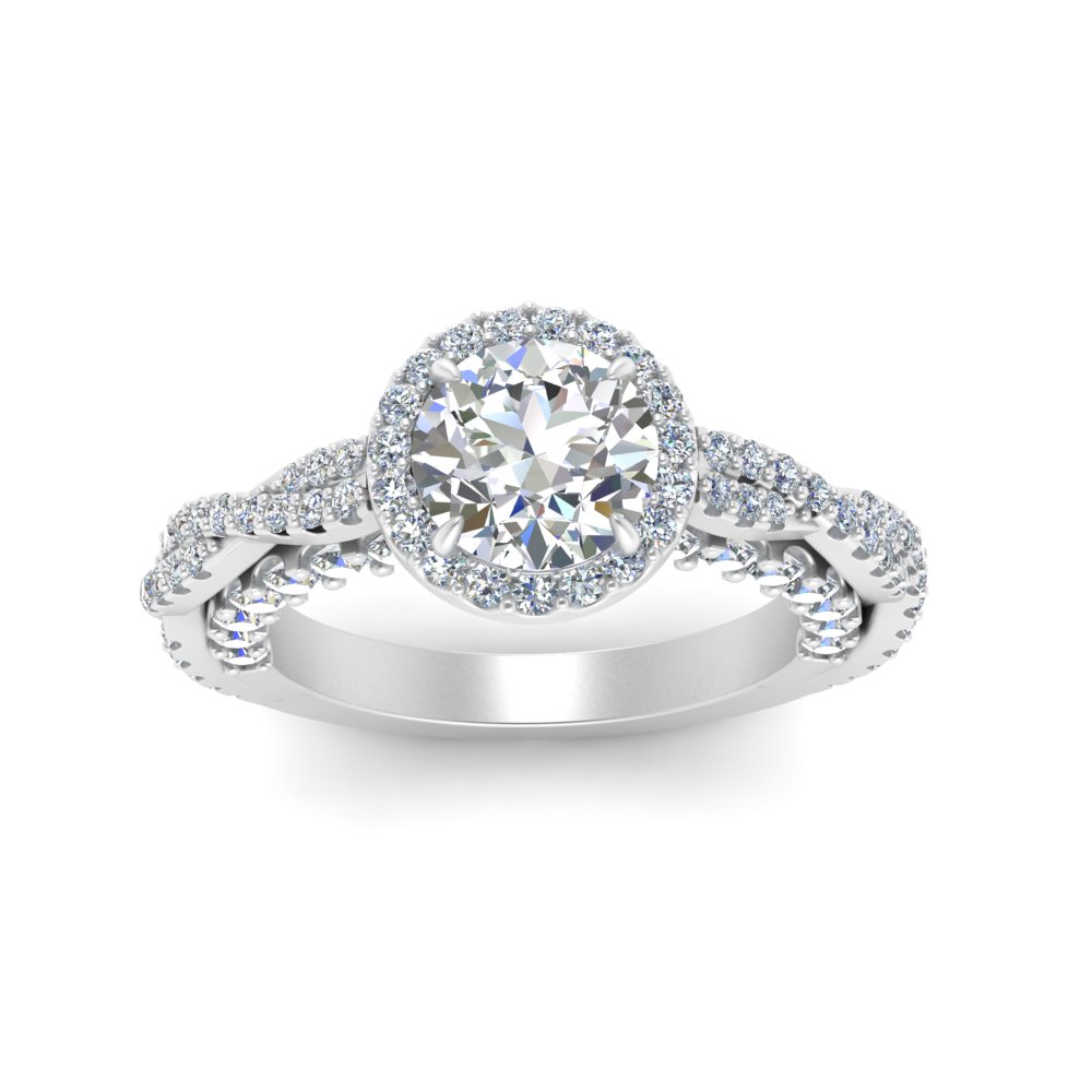 2 Carat Twisted Halo Round Lab Diamond Ring with 14K White Gold White Diamond