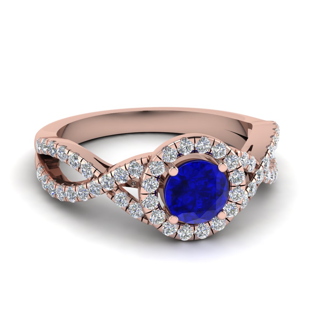 Twisted Halo Blue Sapphire Ring