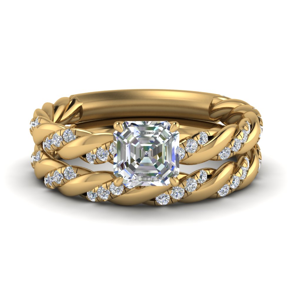 twisted vine asscher diamond bridal ring set in FD9127AS NL YG