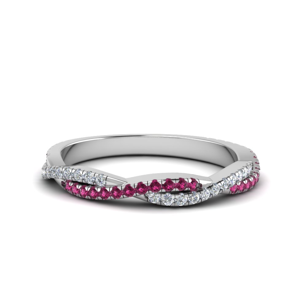 twisted vine diamond wedding band with pink sapphire in FD8233BGSADRPI NL WG