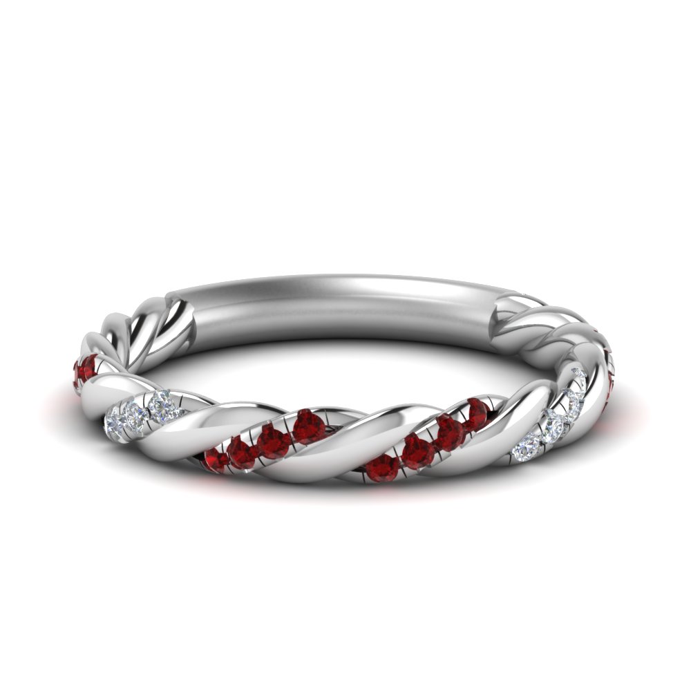 twisted vine diamond wedding band with ruby in FD9127BGRUDR NL WG