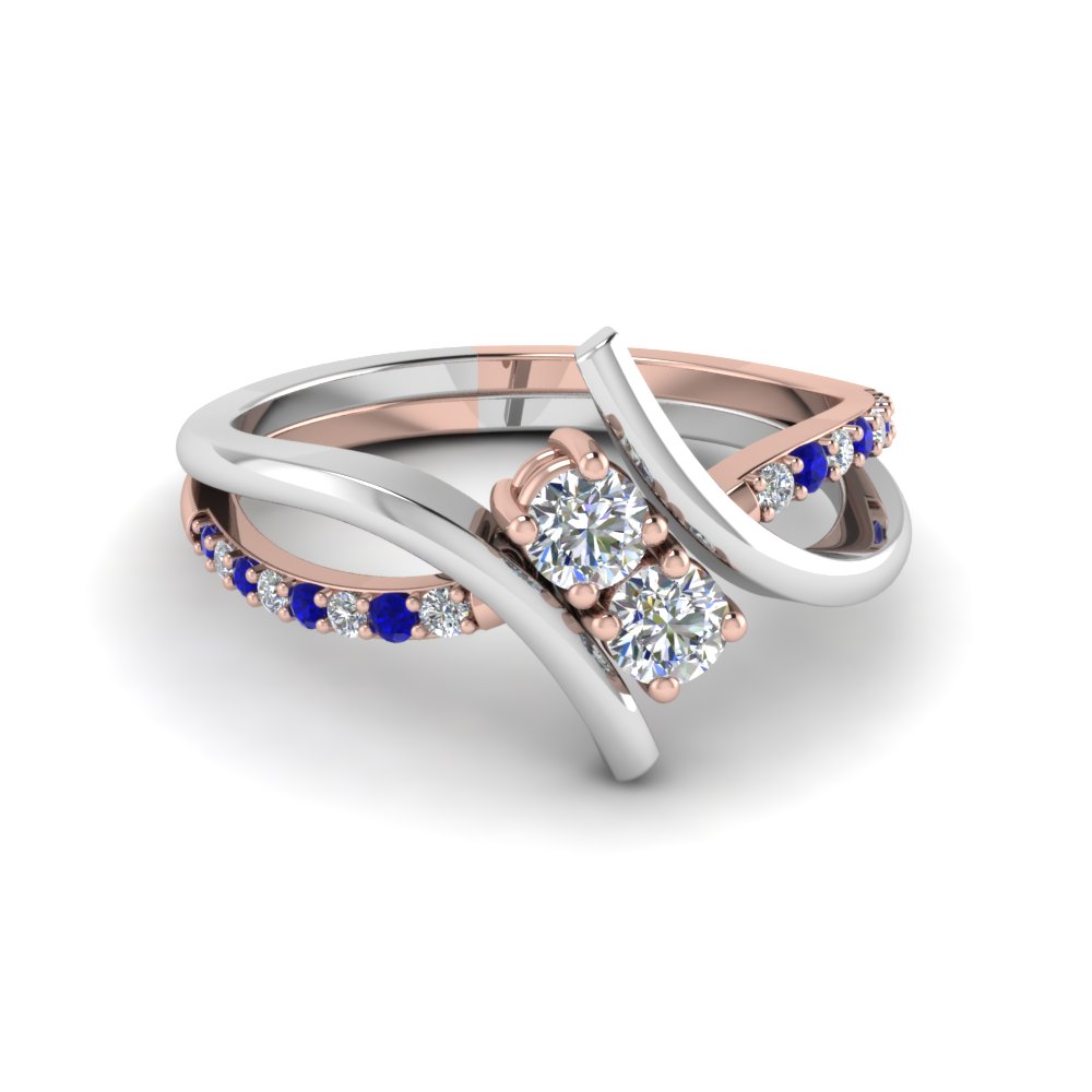 2 Stone diamond Alternate Engagement Ring With Blue Sapphire In 14K ...