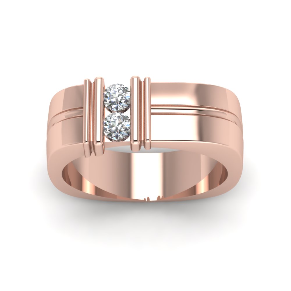 Two Stone Diamond Comfort Fit Band For Him In 14K Rose Gold ...