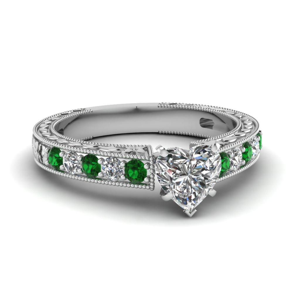 1.00 Ct Heart Cut Green Emerald 14K White Gold Solitaire Wedding Engagement Ring