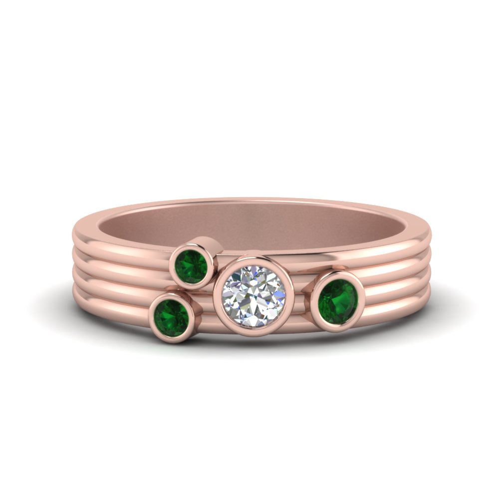 14k Rose Gold Bezel set Emerald Band Ring