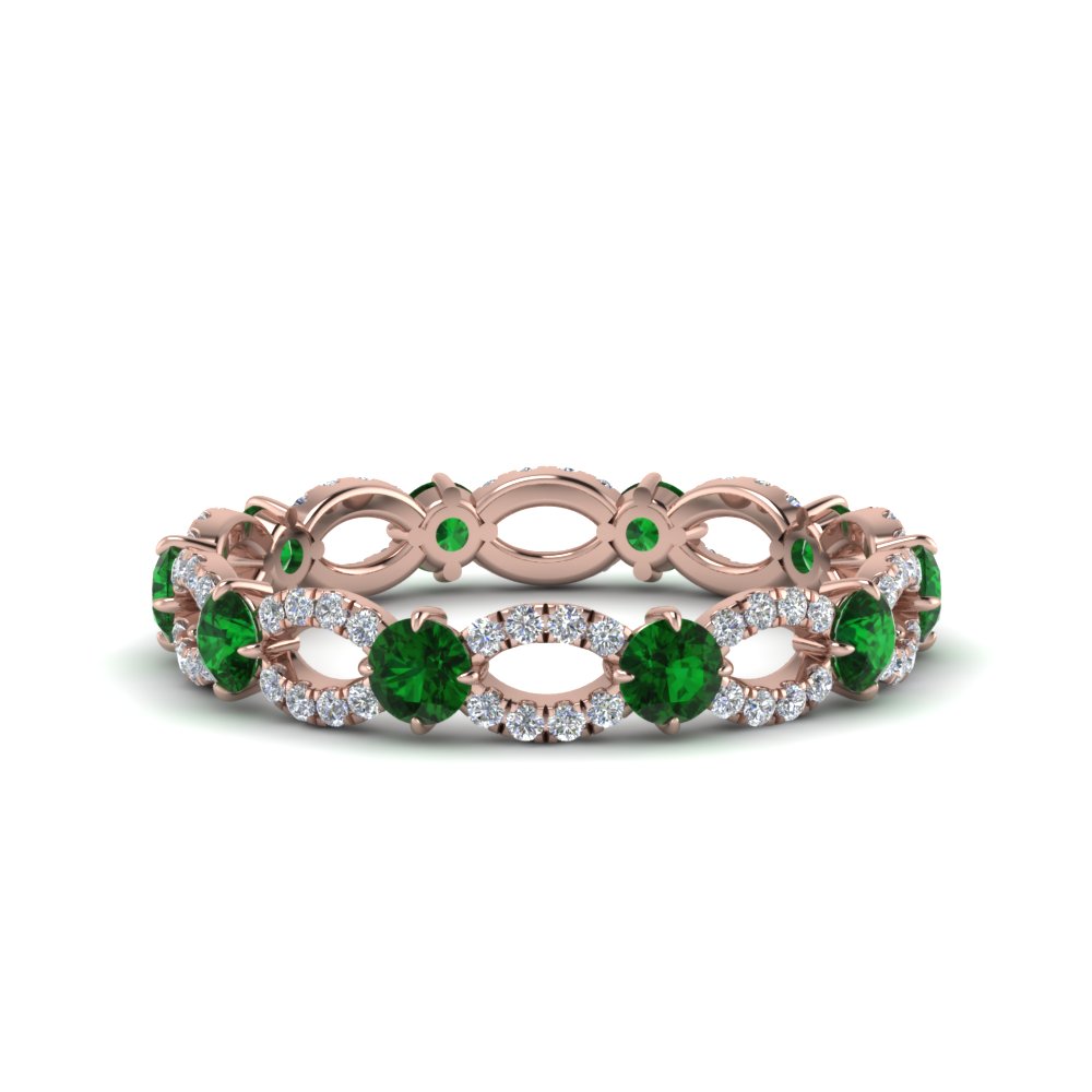unique vintage eternity diamond ring with emerald in 14K rose gold FDEWB8376BGEMGR NL RG