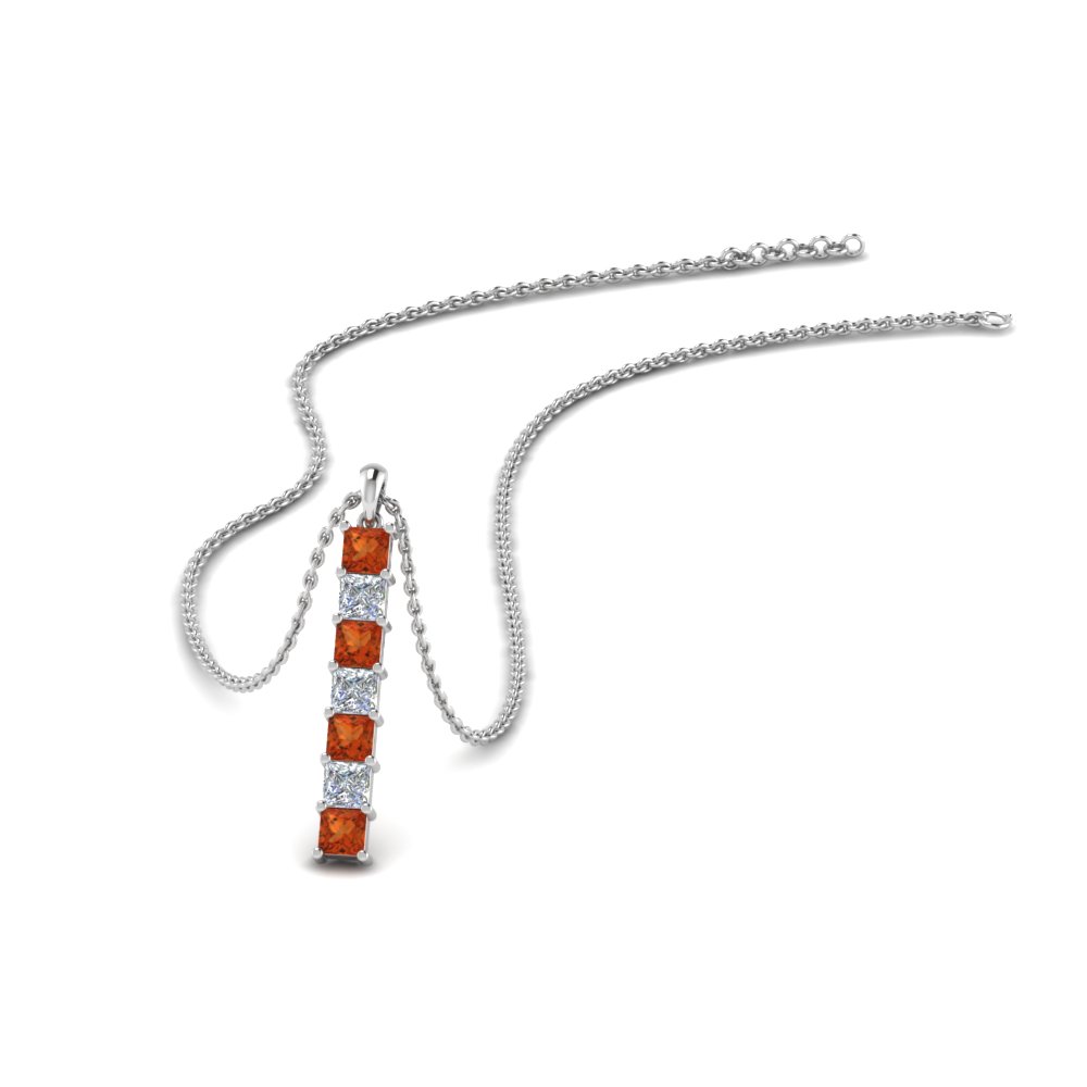 Vertical Bar Diamond Necklace With Orange Sapphire In 14K White Gold ...