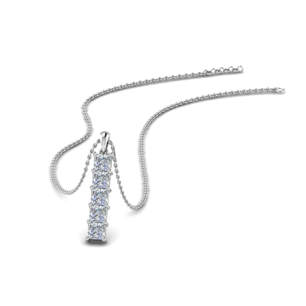 Vertical Princess Cut Diamond Bar Necklace