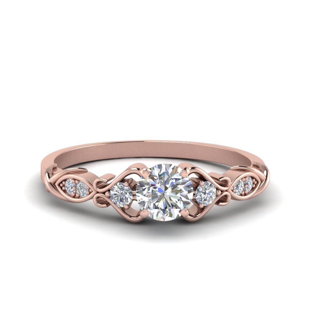  Victorian  Style Round Cut Diamond Engagement  Ring  In 14K 