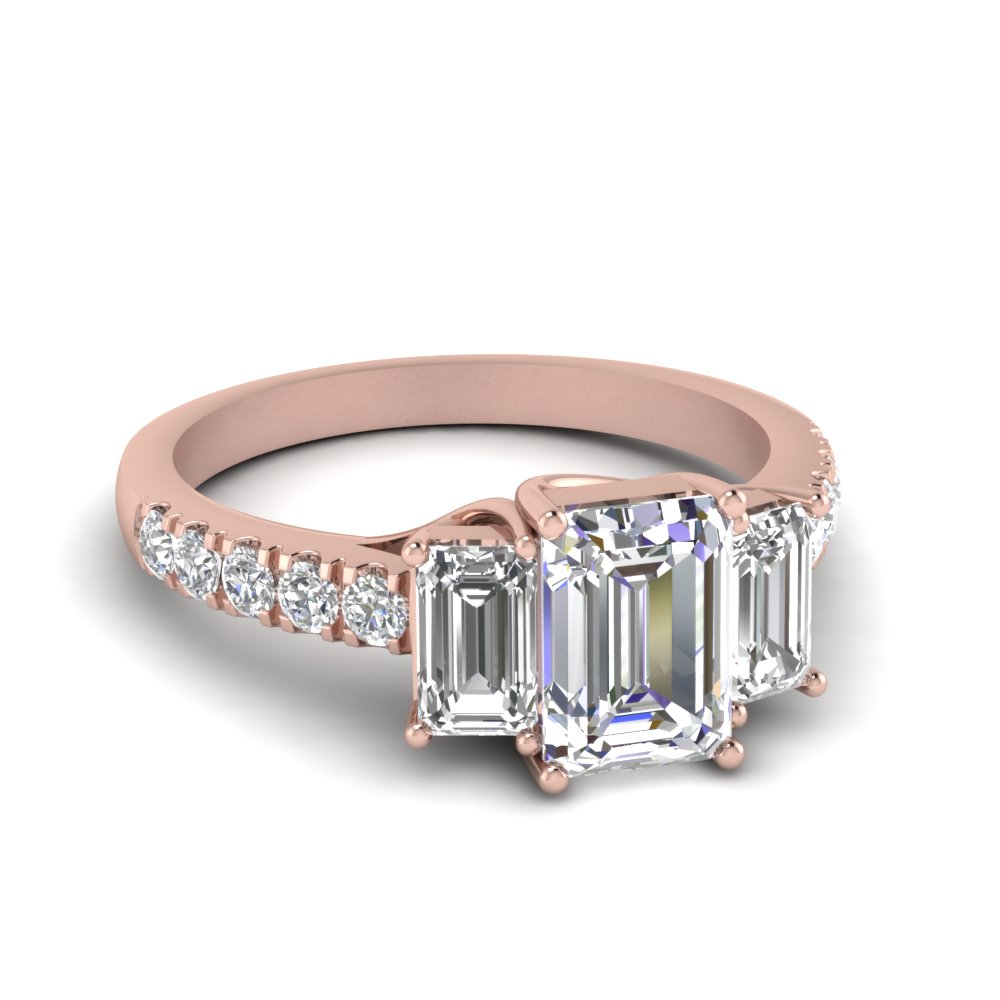 Details about   4.0 ct Emerald 3 Stone Pink CZ Statement Engagement Wedding Ring 14k Rose Gold 