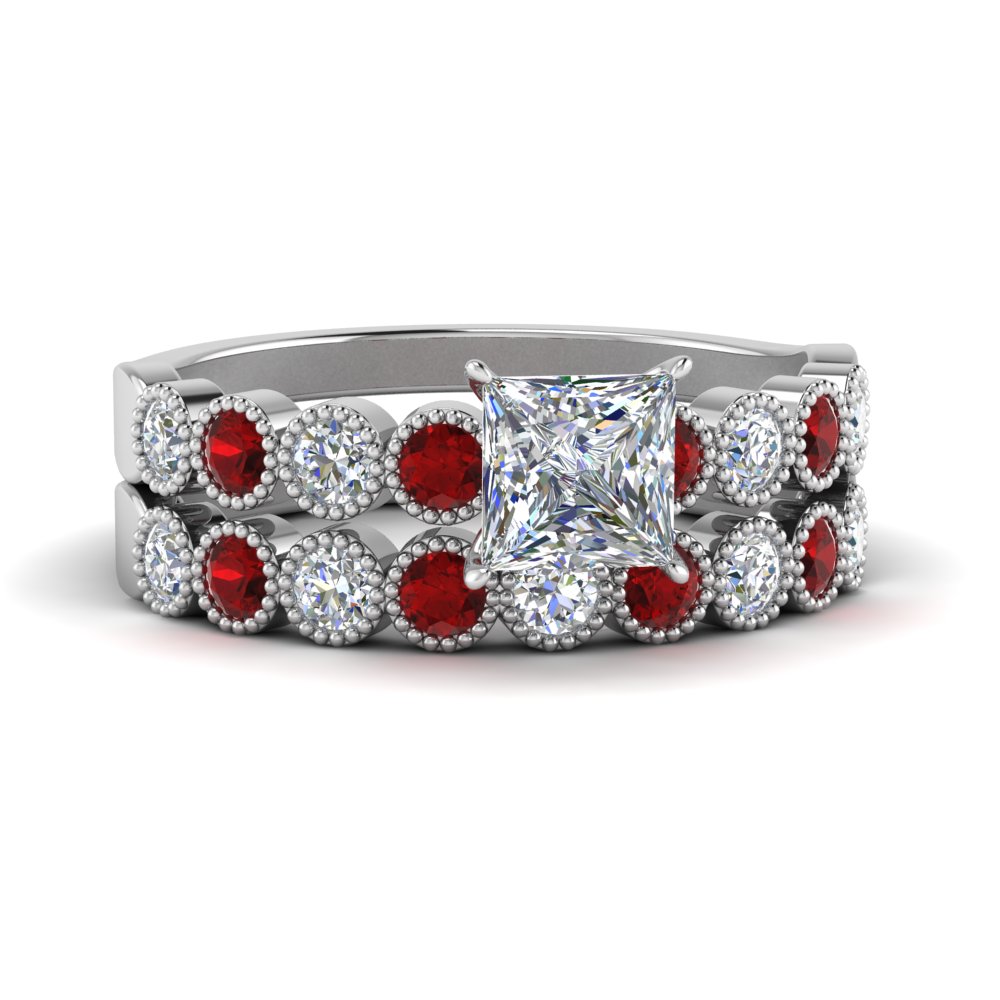 vintage-bezel-set-princess-cut-diamond-ring-and-band-with-ruby-in-FD9337PRGRUDR-NL-WG