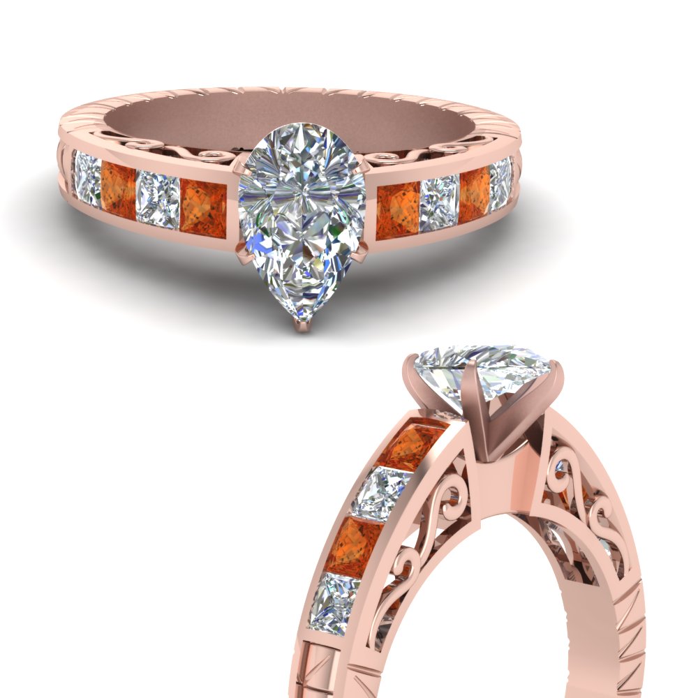 Engagement Ring Vintage Rose Gold Diamond 0.80 F-vs2 Unique 