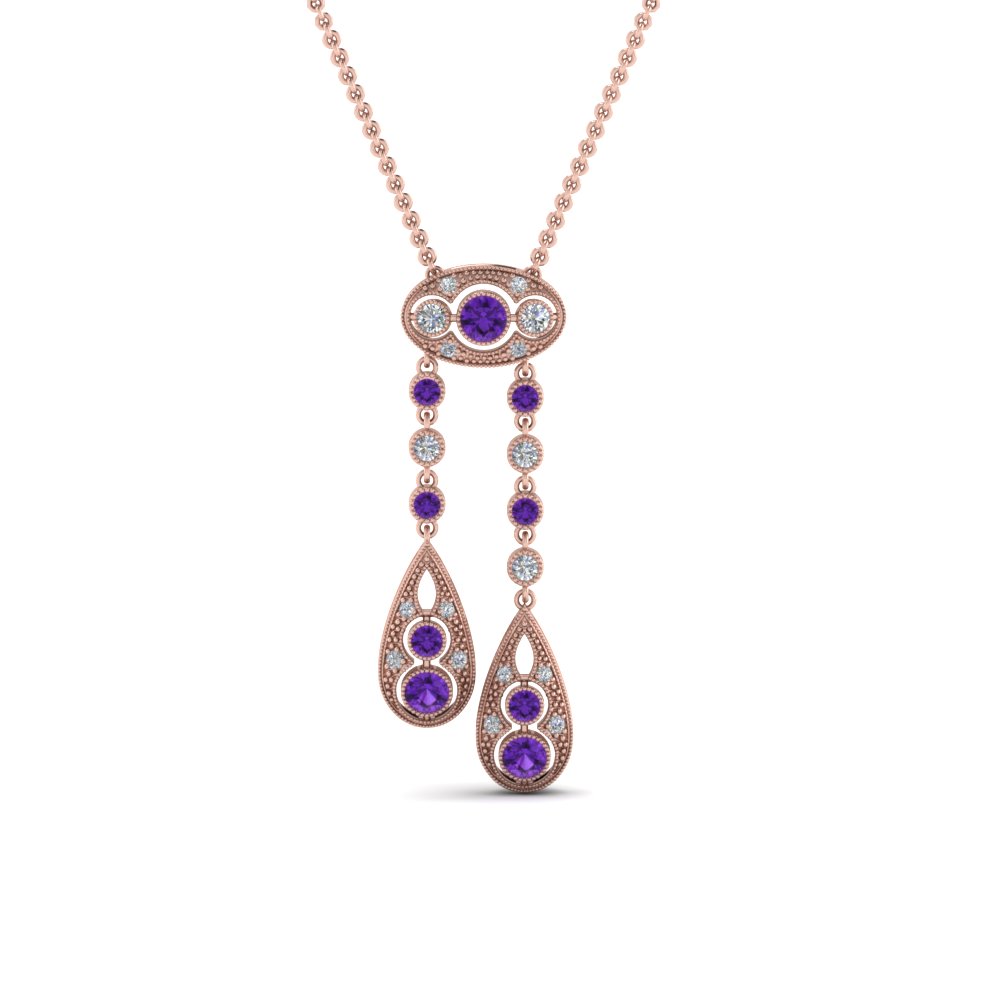 vintage diamond dual drop pendant with violet topaz in FDPD8427GVITOANGLE2 NL RG