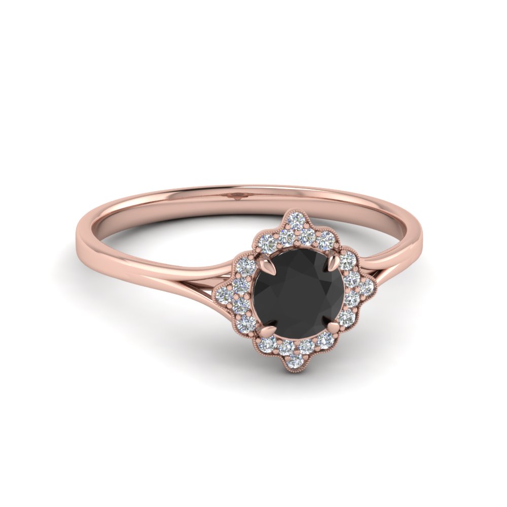 Vintage Halo Black Diamond Ring