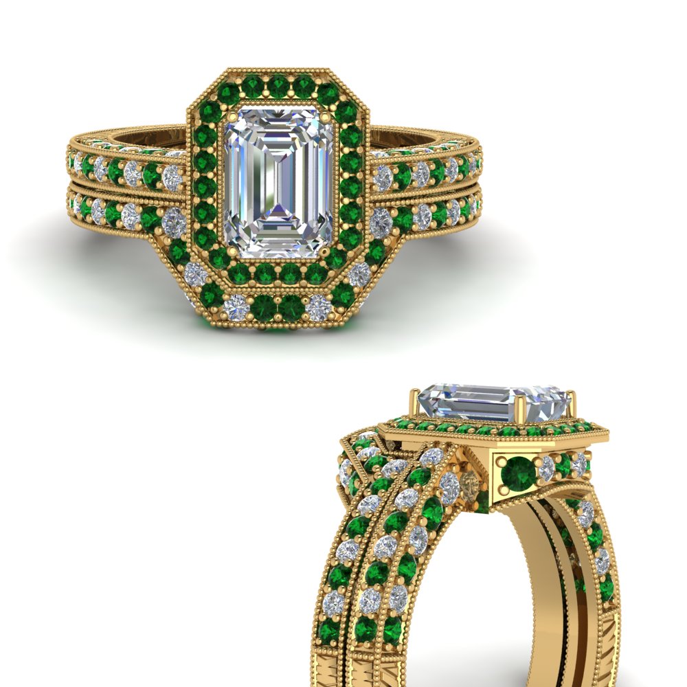 Vintage Halo Bridal Ring Set