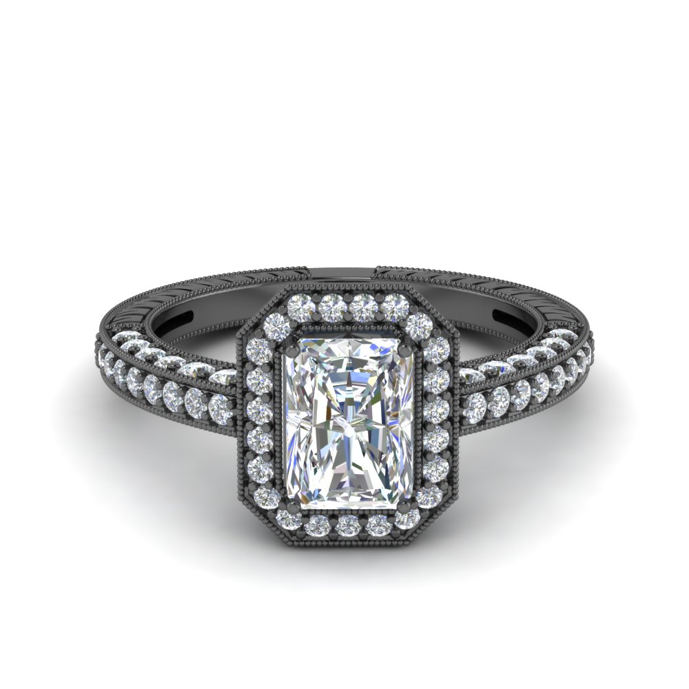 Vintage Halo Black Gold Diamond Ring