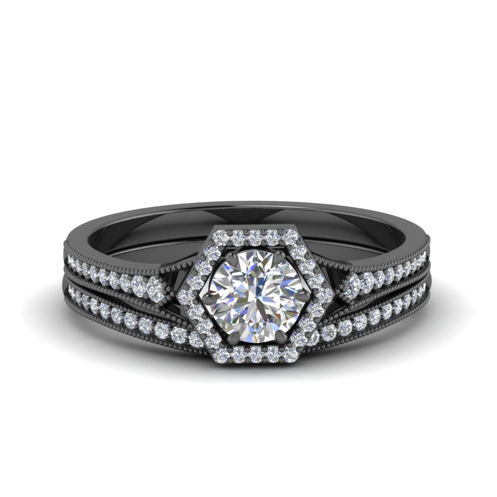 18k Black Gold Halo Bridal Set