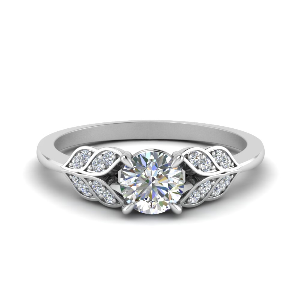 Vintage Leaf Design Round Diamond Ring