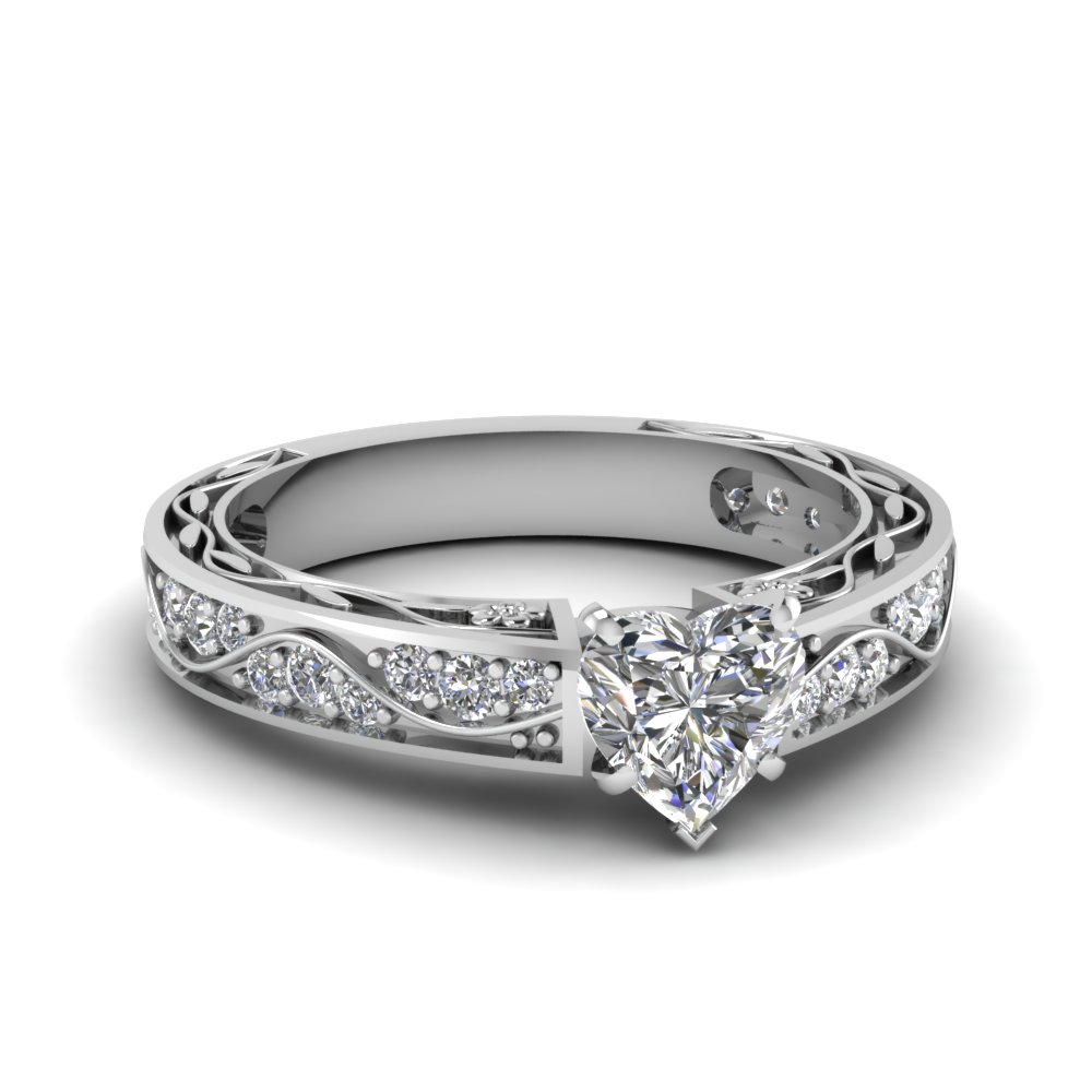 Matching Split Heart Diamond Wedding Ring Set in White Gold