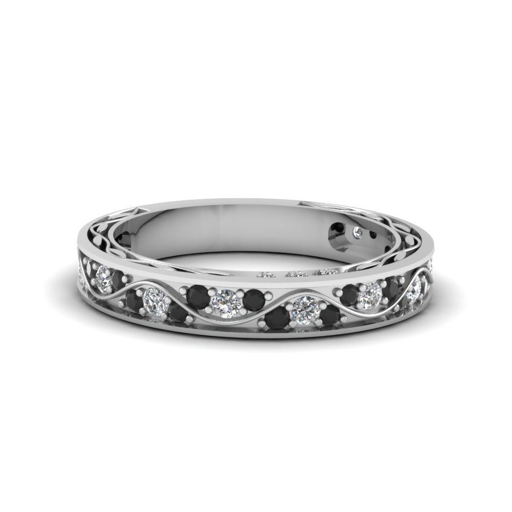 0.20 CT 18k White Gold Black Diamond Ladies Bridal Anniversary Wedding Band Ring 