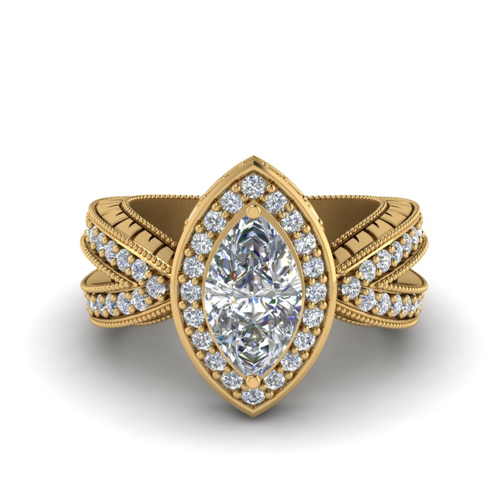 vintage marquise halo diamond engagement ring in FD8753MQR NL YG.jpg