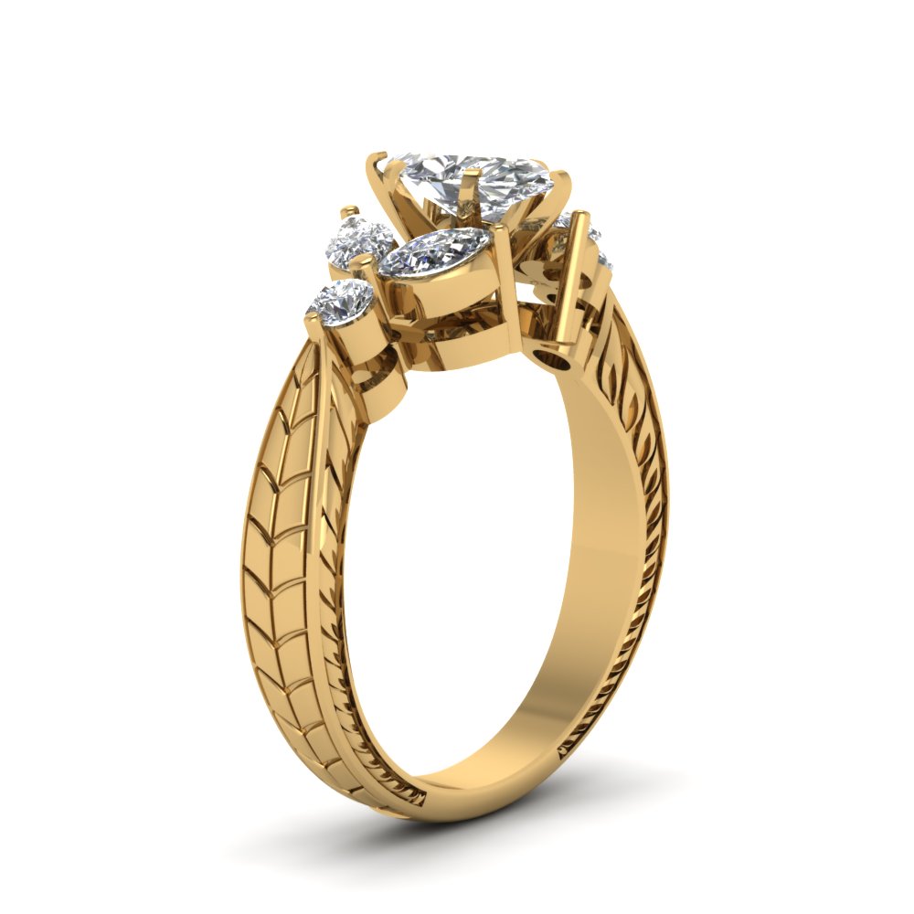 Vintage Marquise Petal Diamond Engagement Ring In 14K Yellow Gold ...
