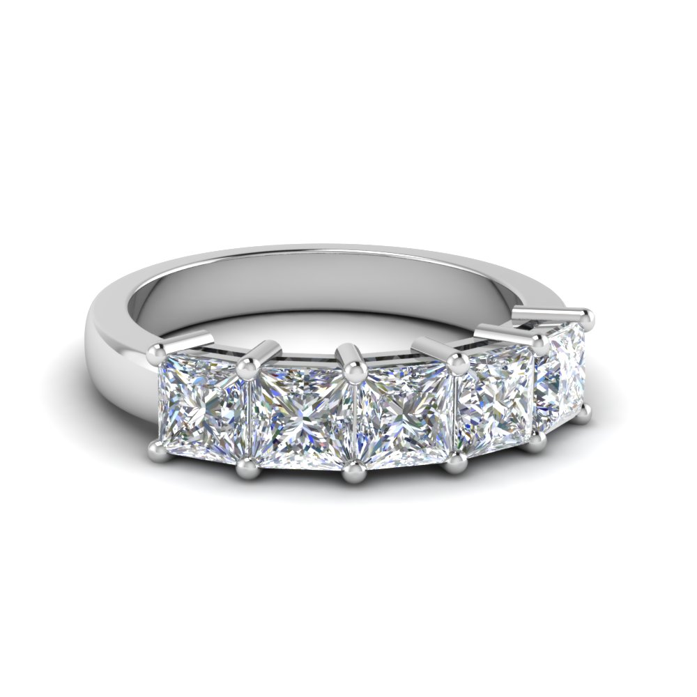 2.50 Ct Princess Cut Sapphire & Diamond Wedding Band Ring 14k White Gold Over 