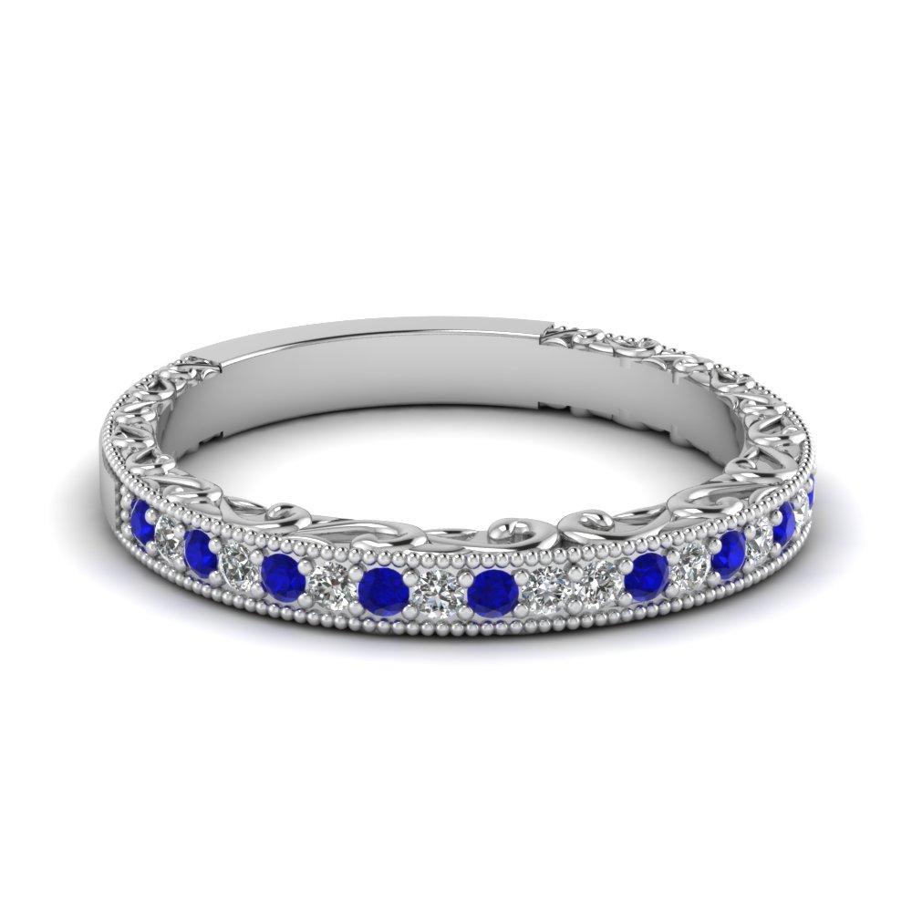 Milgrain Hand Engraved Sapphire Band