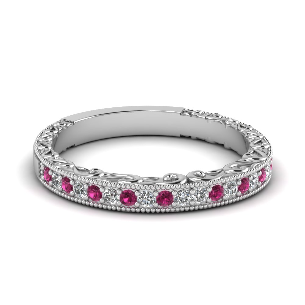 Milgrain Engraved Pink Sapphire Band