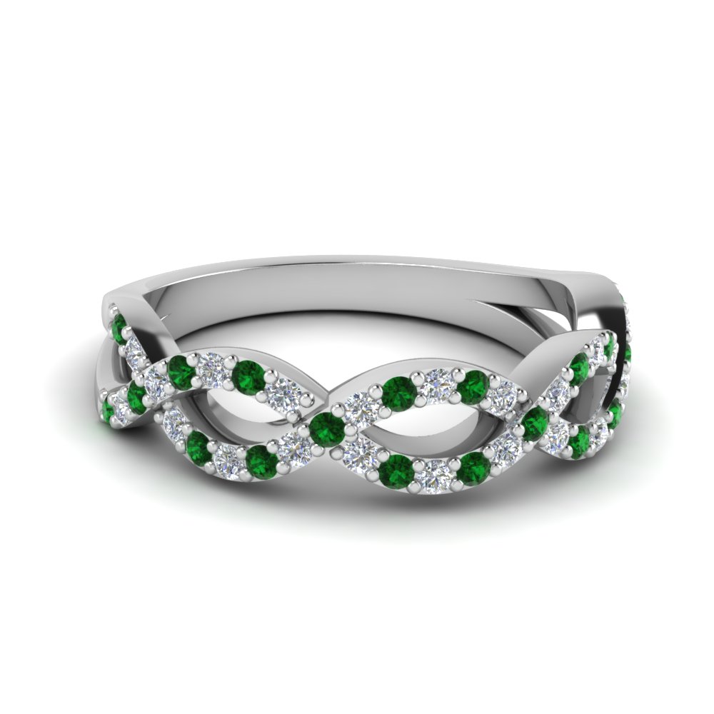 twisted infinity diamond wedding band with emerald in FD1078BGEMGR NL WG
