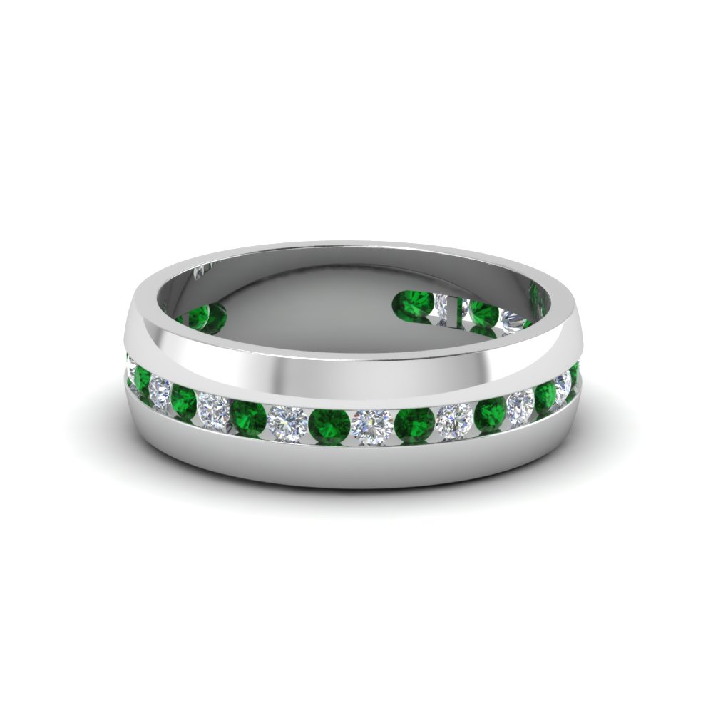 Wedding Band White Diamond With Green Emerald In 950 Platinum FDM8040BGEMGR NL WG 