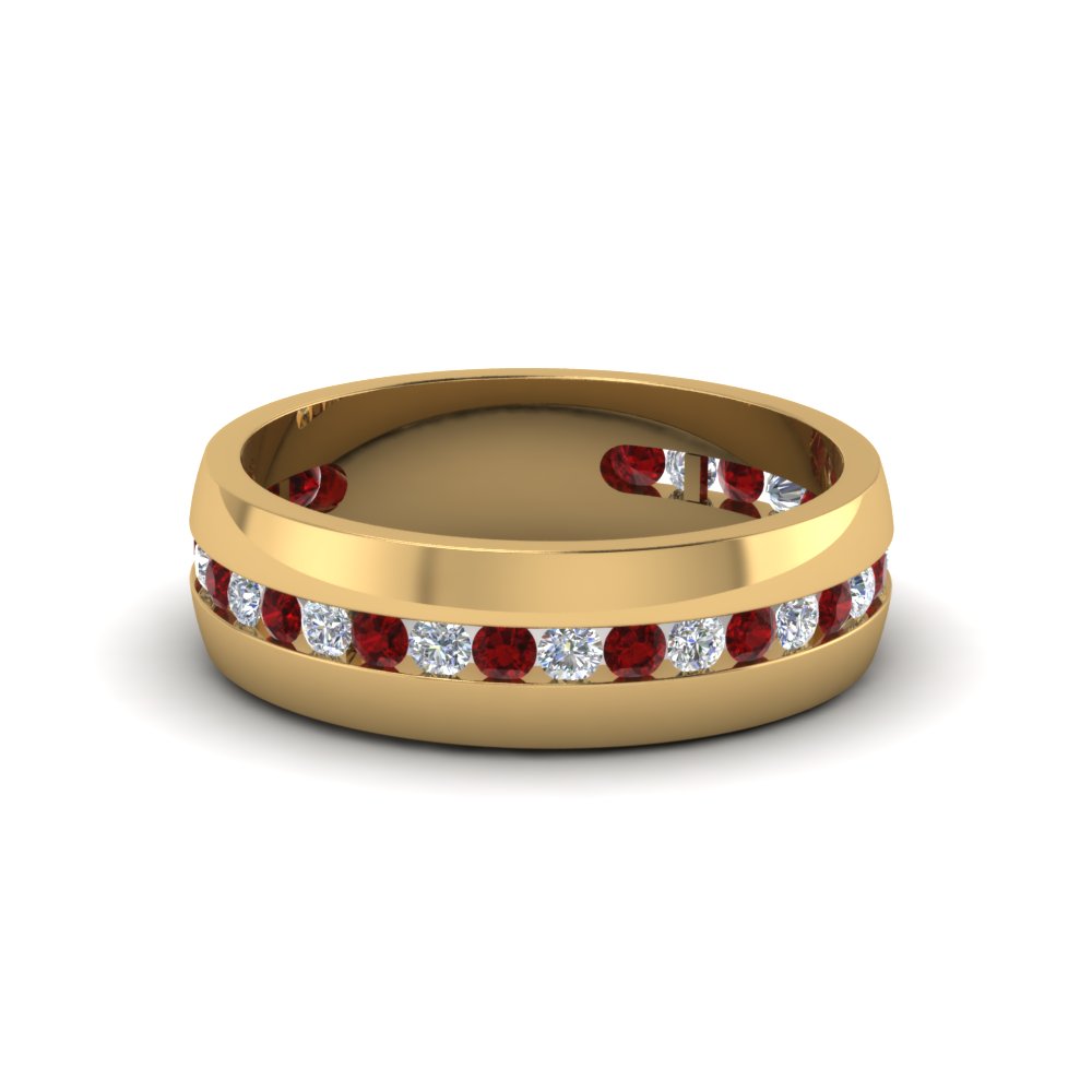 Mens Ruby diamond Engagement Ring In 18K Yellow Gold | Fascinating Diamonds