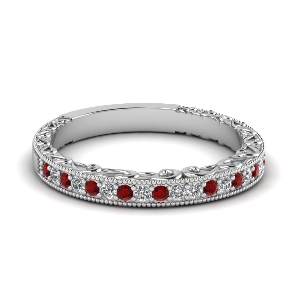 Milgrain Filigree Ruby Wedding Band