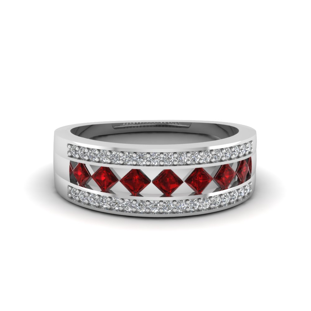 kite and pave set diamond wedding band with ruby in FDENS1149BGRUDR NL WG