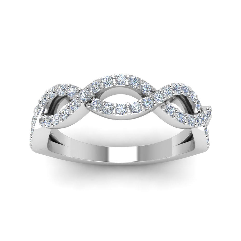 Twisted Infinity Diamond Wedding Band In 14K White Gold