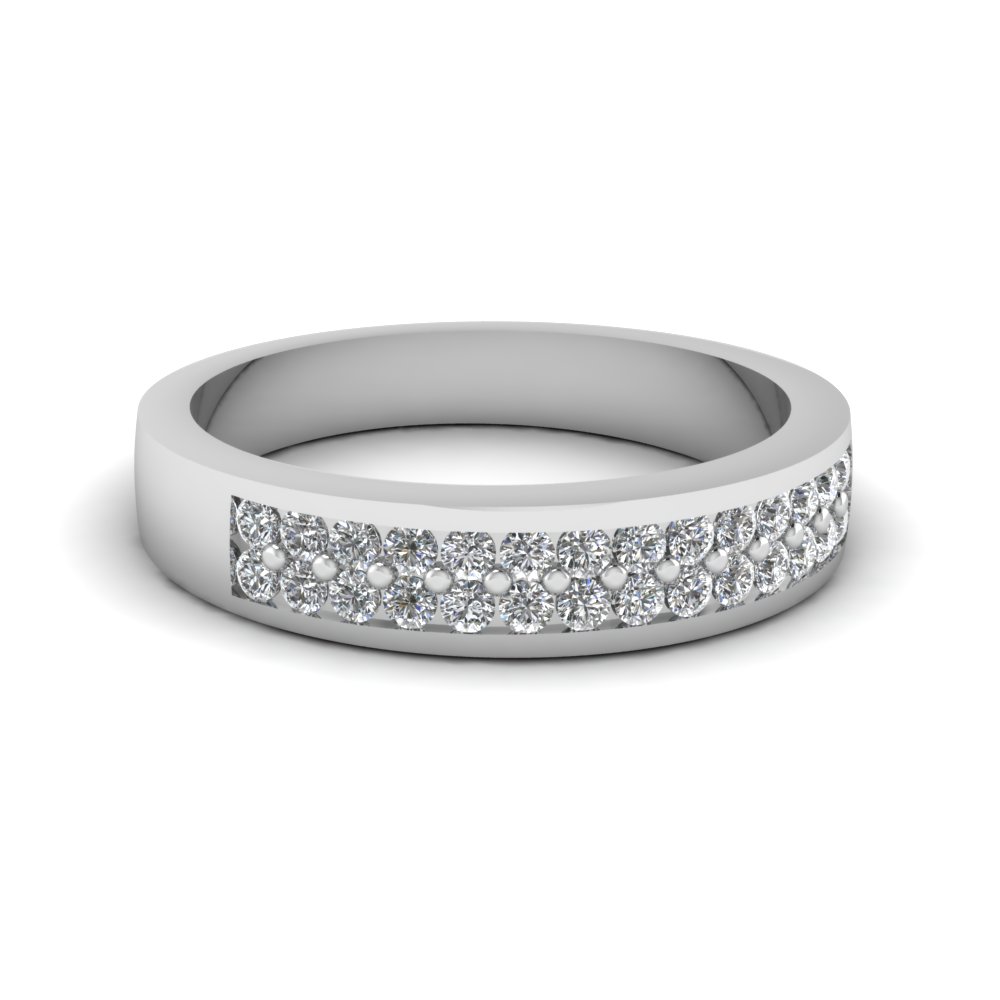 Flat 2 Row Diamond Wedding Band In 14k White Gold Fascinating Diamonds