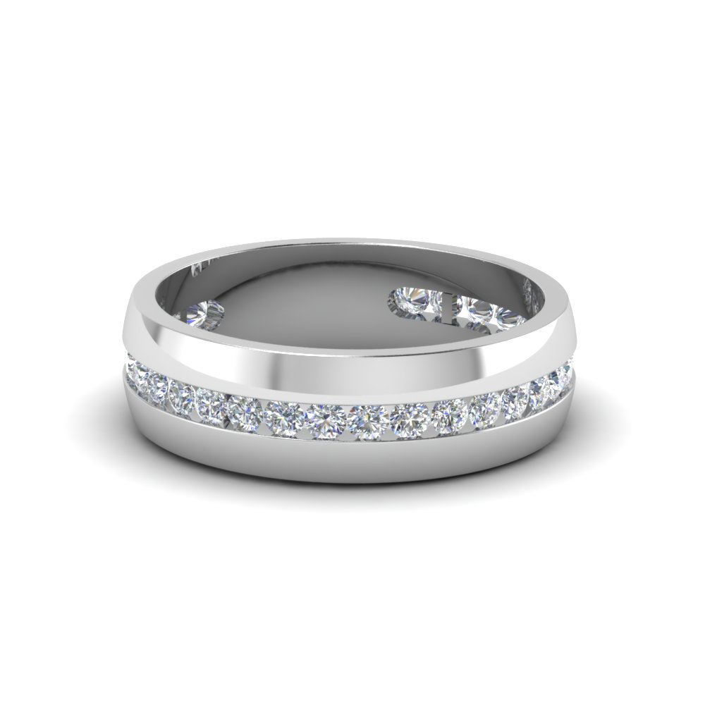 Diamond Channel Set Wedding Band Ring For Men In 14kt. White