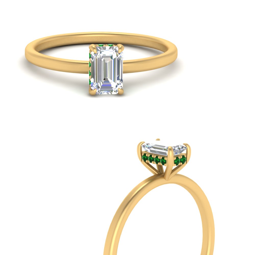Thin Setting Hidden Emerald Emerald Cut Halo Lab Diamond Engagement ...