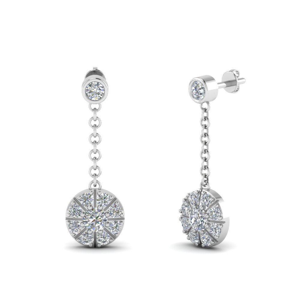 Halo Drop Dangle Diamond Earring In 14K White Gold | Fascinating Diamonds