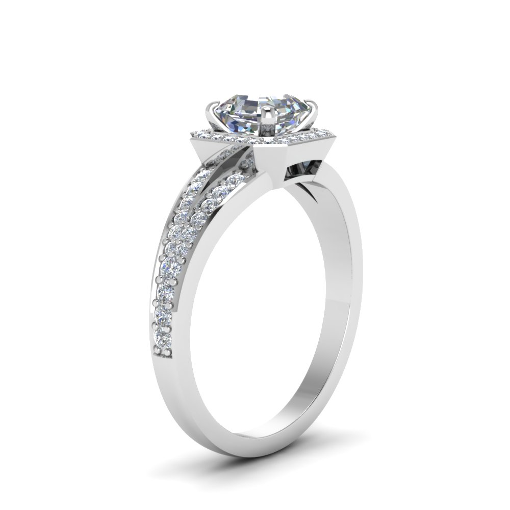 Pave Asscher Halo Diamond Engagement Ring In 950 Platinum | Fascinating ...