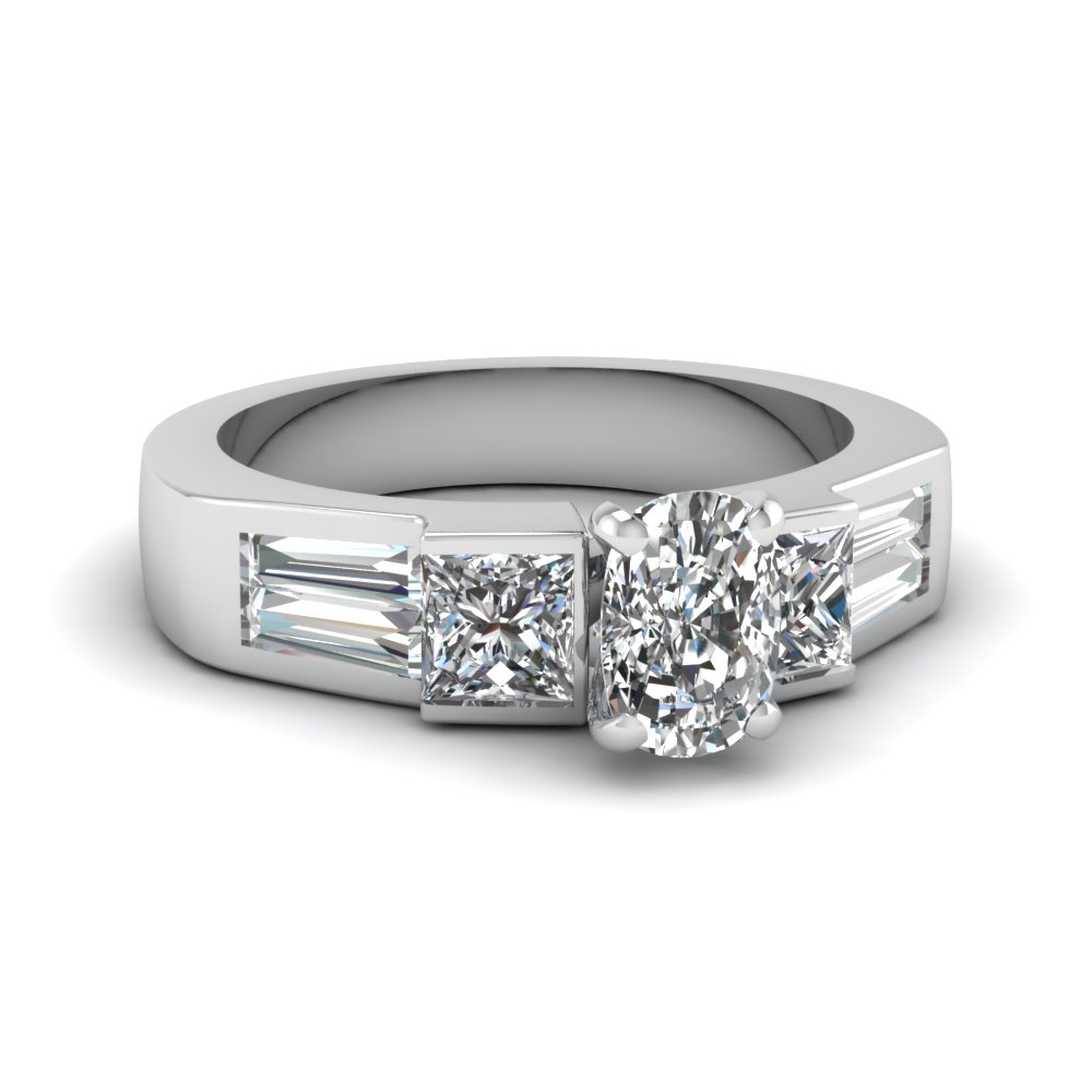 Baguette Diamond Discounted Engagement Ring In 14K White Gold ...